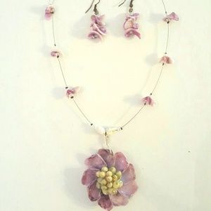 Artisan hand crafted necklace & earrings silver +